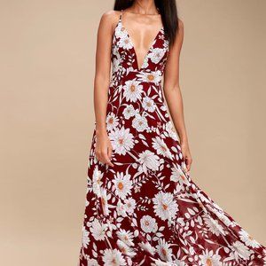 Lulu's Dress |  Burgundy Floral Maxi | Wedding